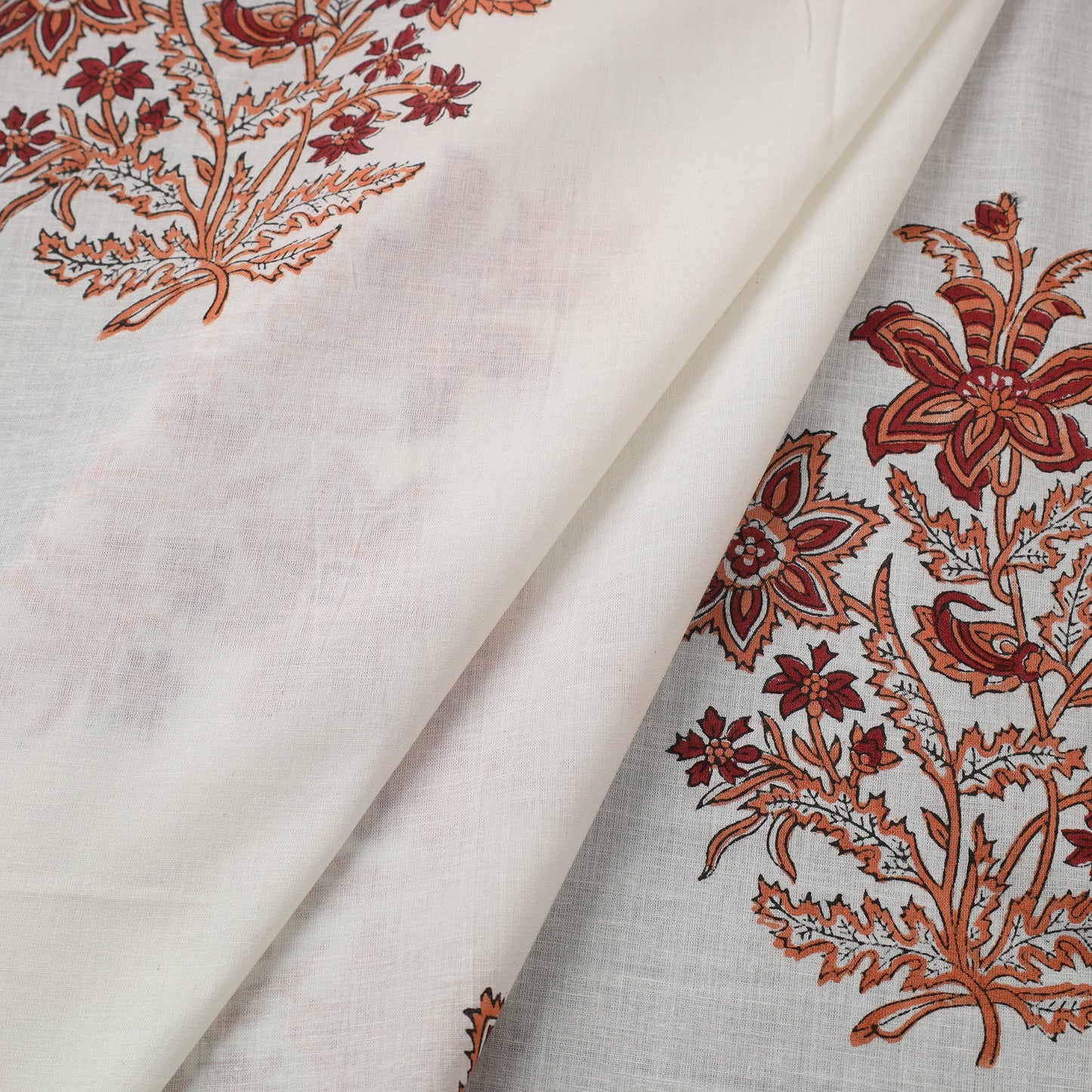  White Sanganeri Block Print Cotton Fabric