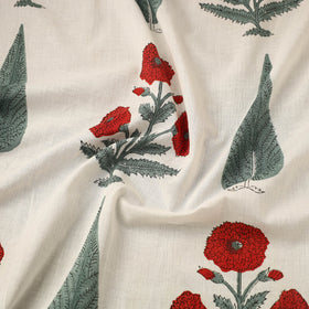 Buy White Sanganeri Block Print Cotton Fabric