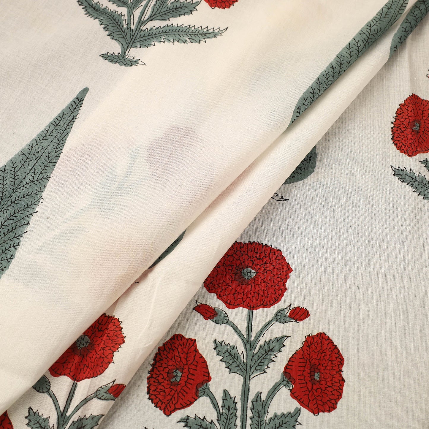 Buy White Sanganeri Block Print Cotton Fabric