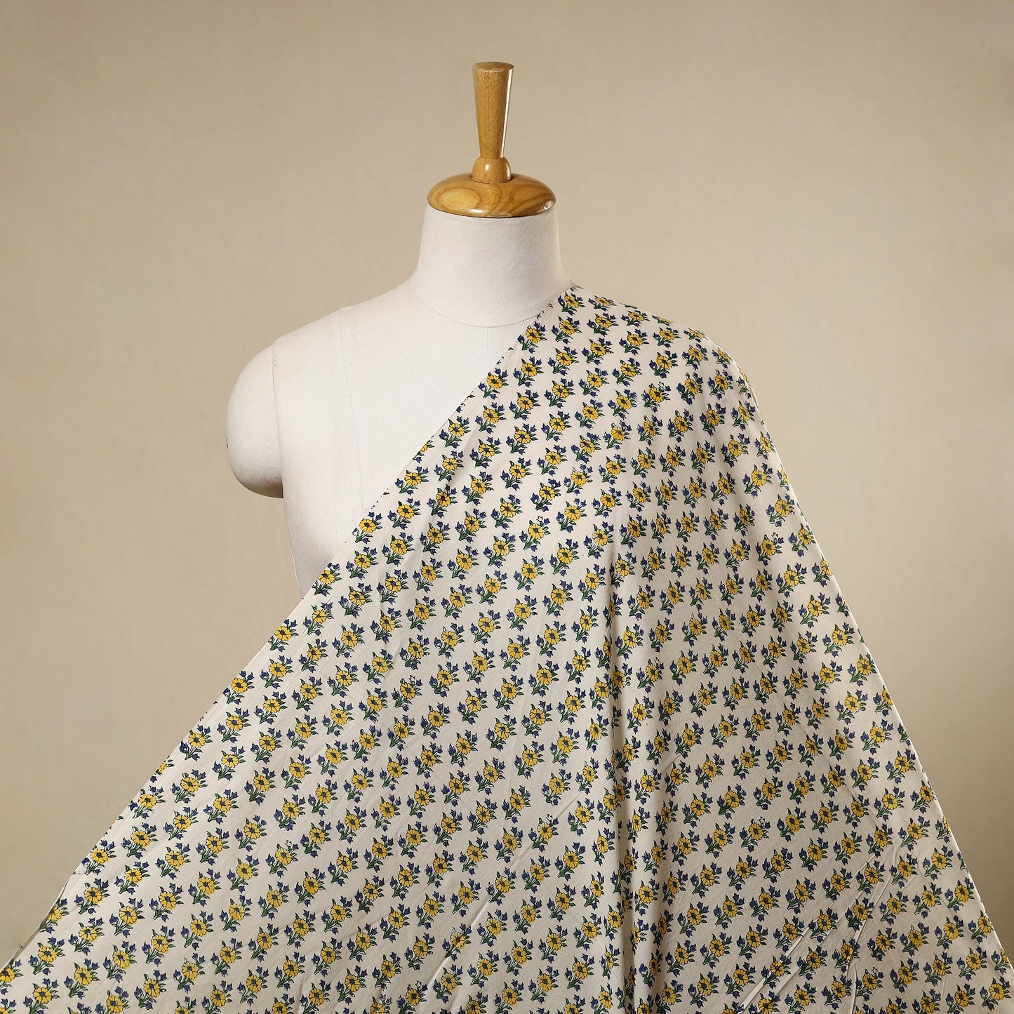 White Sanganeri Block Print Cotton Fabric