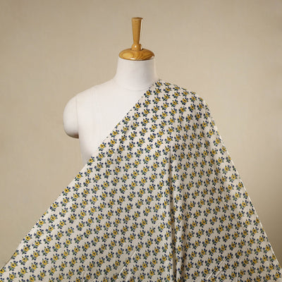 White Sanganeri Block Print Cotton Fabric