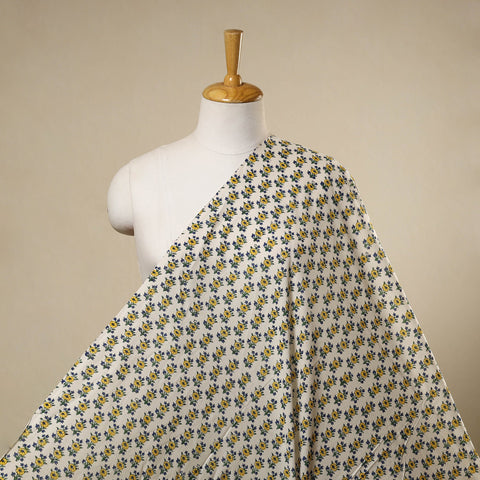 White Sanganeri Block Print Cotton Fabric