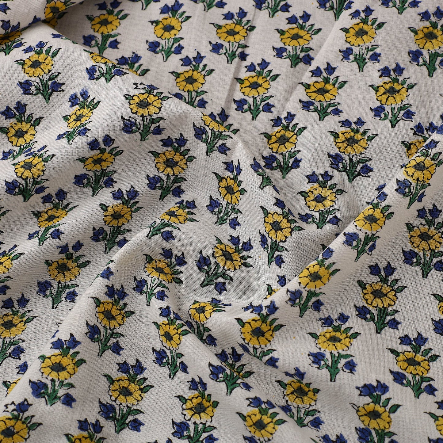 White Sanganeri Block Print Cotton Fabric