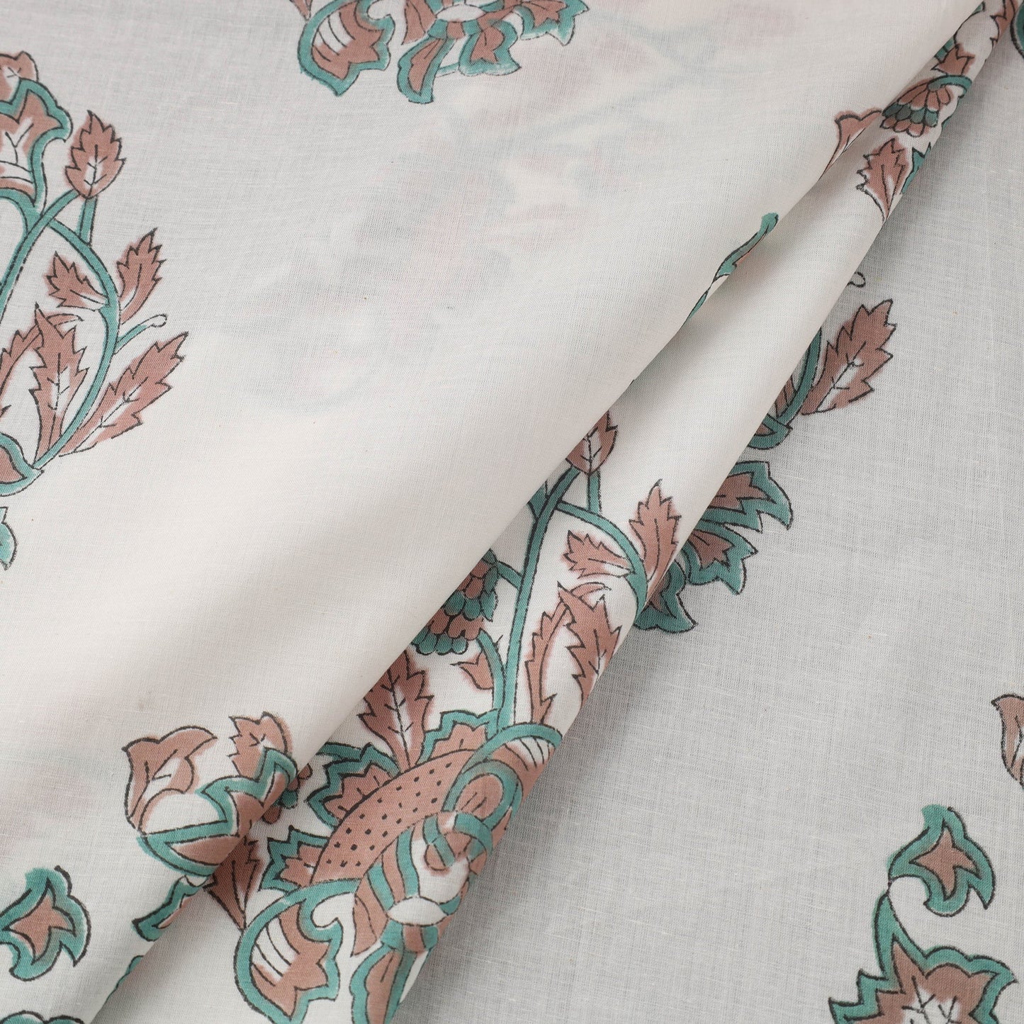  White Sanganeri Block Print Cotton Fabric