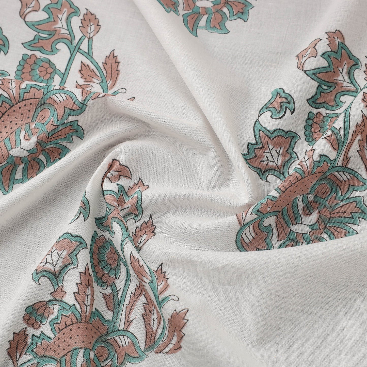  White Sanganeri Block Print Cotton Fabric
