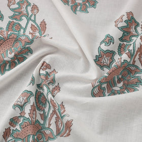  White Sanganeri Block Print Cotton Fabric