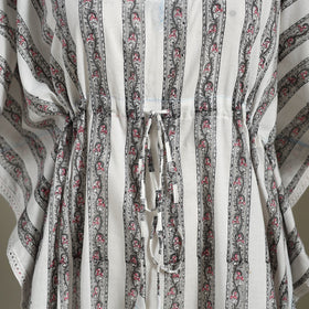 White Sanganeri Block Print Cotton Kaftan (Medium) 