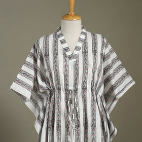 White Sanganeri Block Print Cotton Kaftan (Medium) 