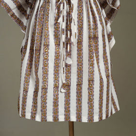 White Sanganeri Block Print Cotton Kaftan (Medium) 