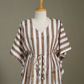 White Sanganeri Block Print Cotton Kaftan (Medium) 