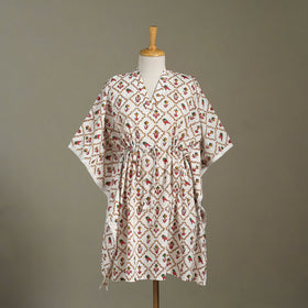 White Sanganeri Block Print Cotton Kaftan (Medium) 