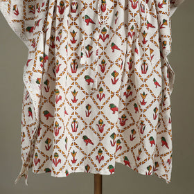White Sanganeri Block Print Cotton Kaftan (Medium) 