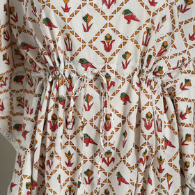 White Sanganeri Block Print Cotton Kaftan (Medium) 