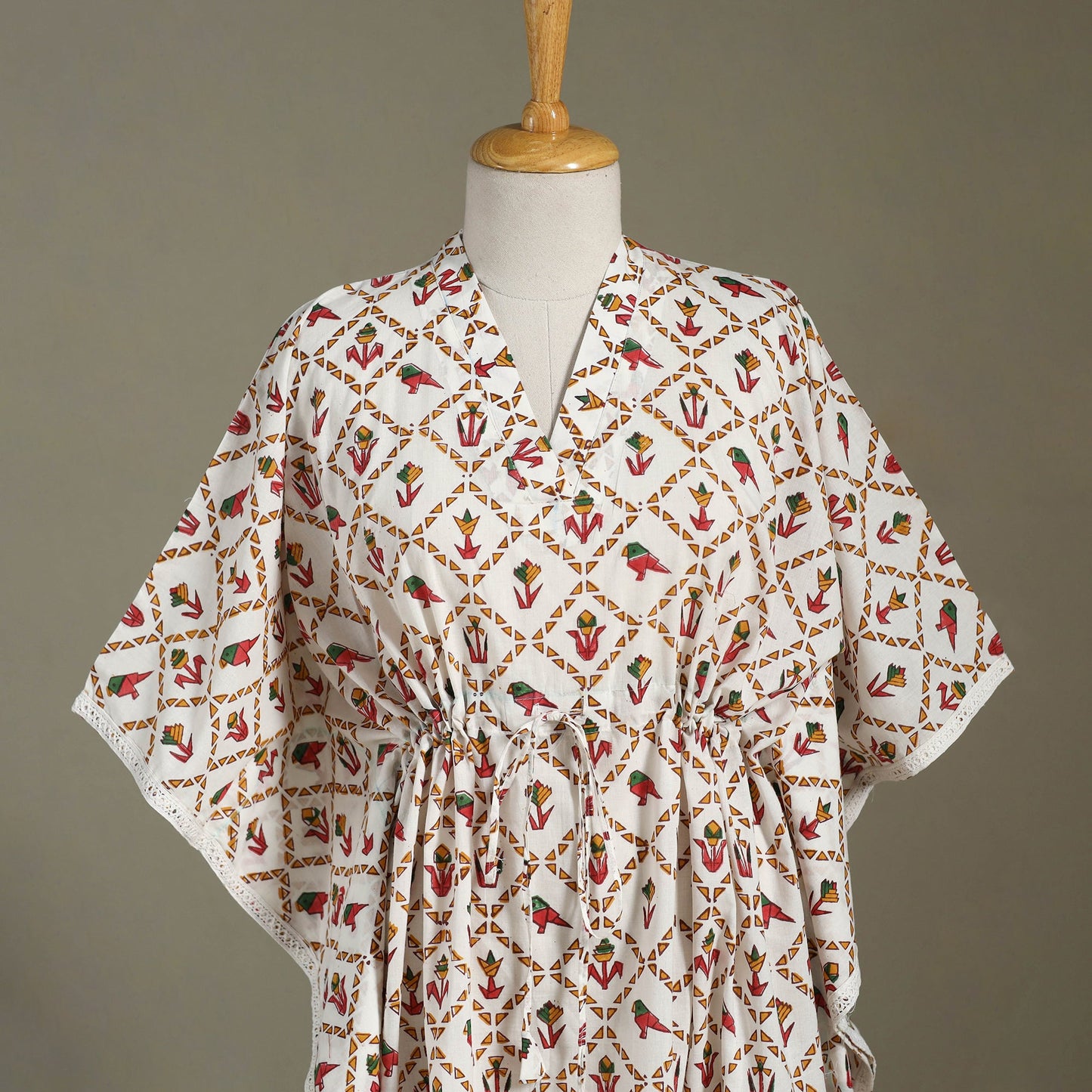 White Sanganeri Block Print Cotton Kaftan (Medium) 