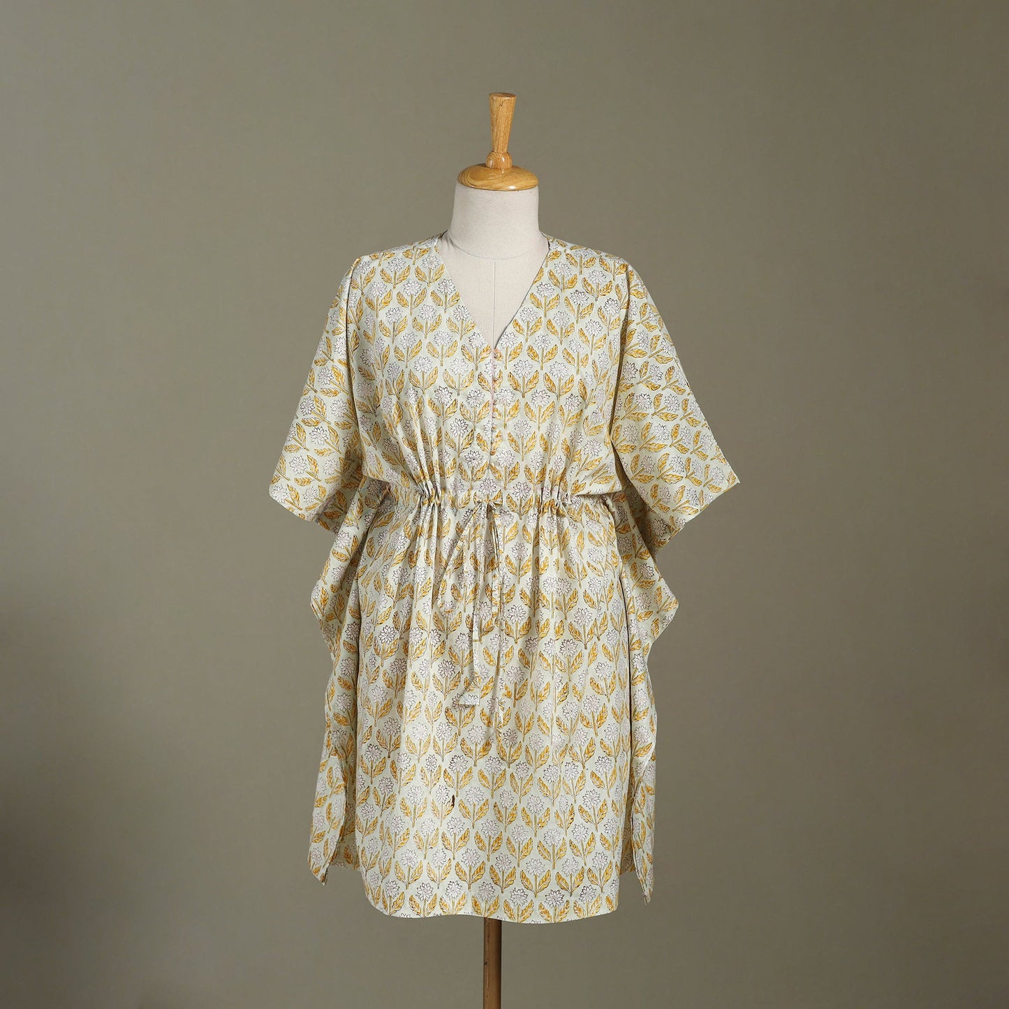 White Sanganeri Block Print Cotton Kaftan (Medium) 