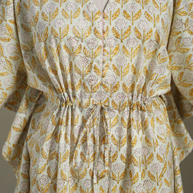 White Sanganeri Block Print Cotton Kaftan (Medium) 