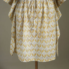 White Sanganeri Block Print Cotton Kaftan (Medium) 
