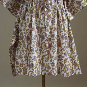 White Sanganeri Block Print Cotton Kaftan (Medium) 