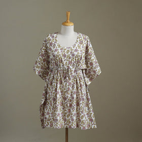 White Sanganeri Block Print Cotton Kaftan (Medium) 
