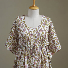 White Sanganeri Block Print Cotton Kaftan (Medium) 