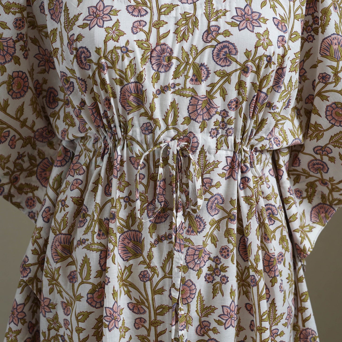 White Sanganeri Block Print Cotton Kaftan (Medium) 