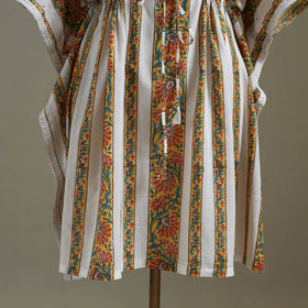 White Sanganeri Block Print Cotton Kaftan (Medium) 