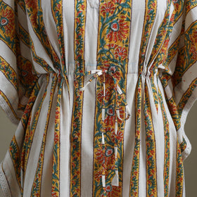 White Sanganeri Block Print Cotton Kaftan (Medium) 
