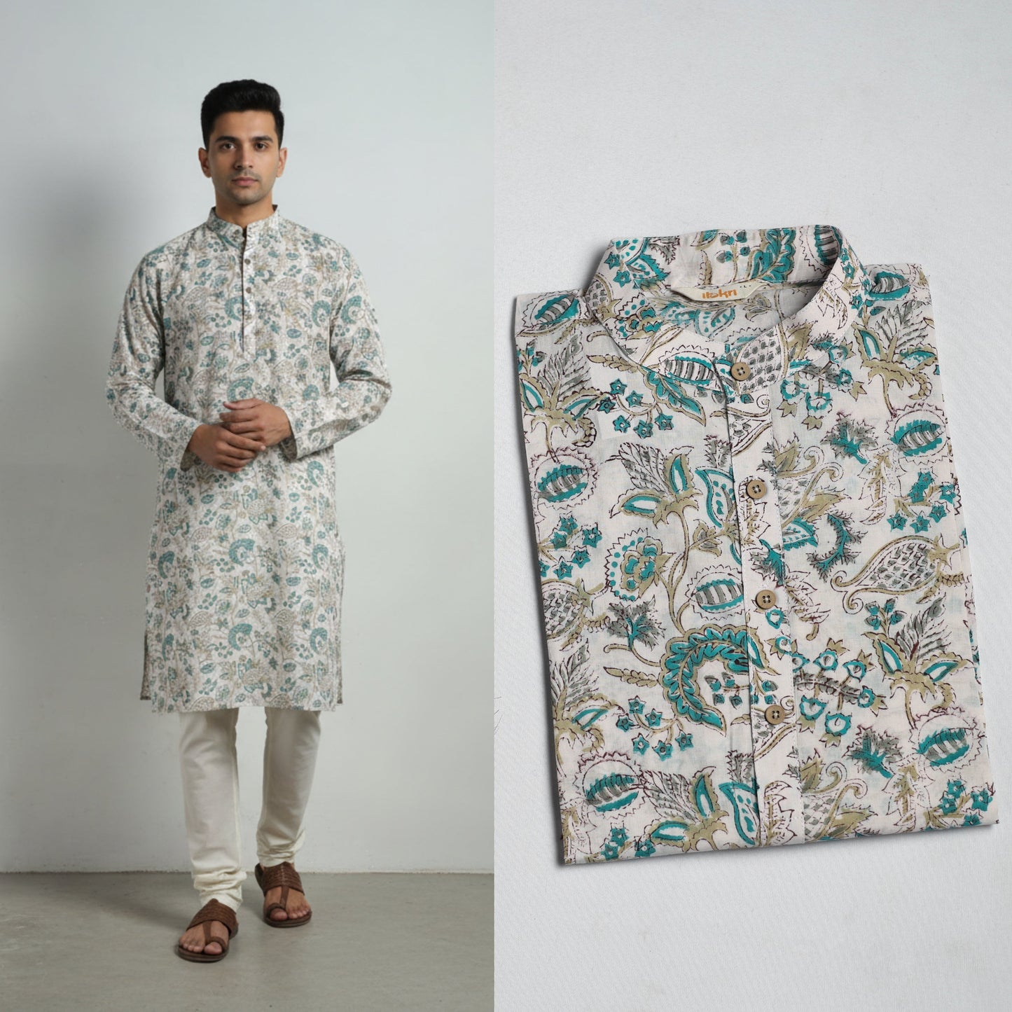 Sanganeri cotton long kurta for men 15 - handcrafted
