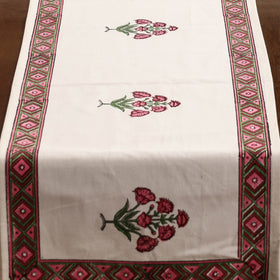 White Sanganeri Print Cotton Table Runner with Mats & Napkins