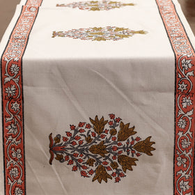 White Sanganeri Print Cotton Table Runner with Mats & Napkins