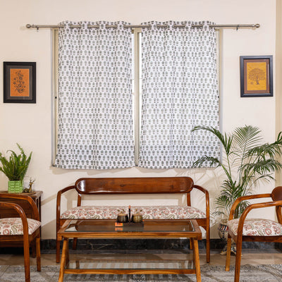 White - sanganeri cotton window curtain (5 x 3.3