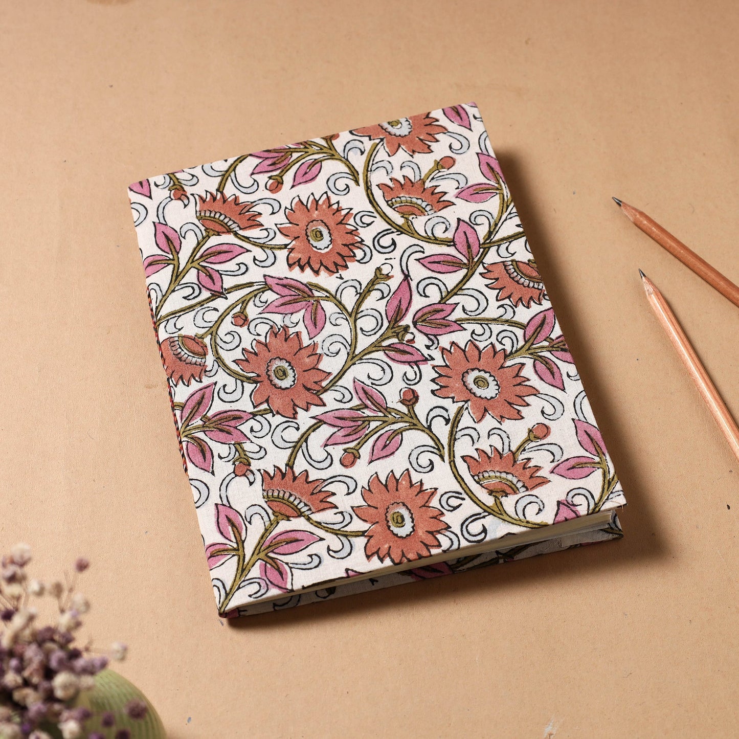 White - Sanganeri Fabric Cover Handmade Paper Notebook (9 x 7 in)
