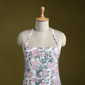 White - sanganeri hand block print apron with pocket 41