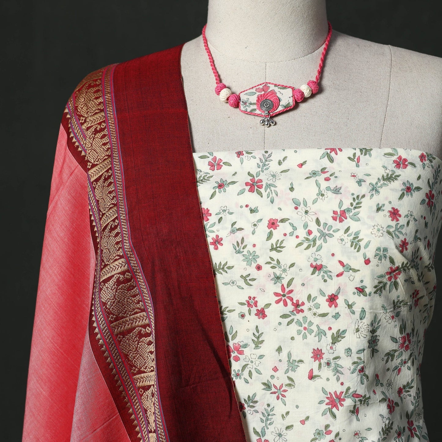 Sanganeri hand block print cotton 2pc unstitched dress