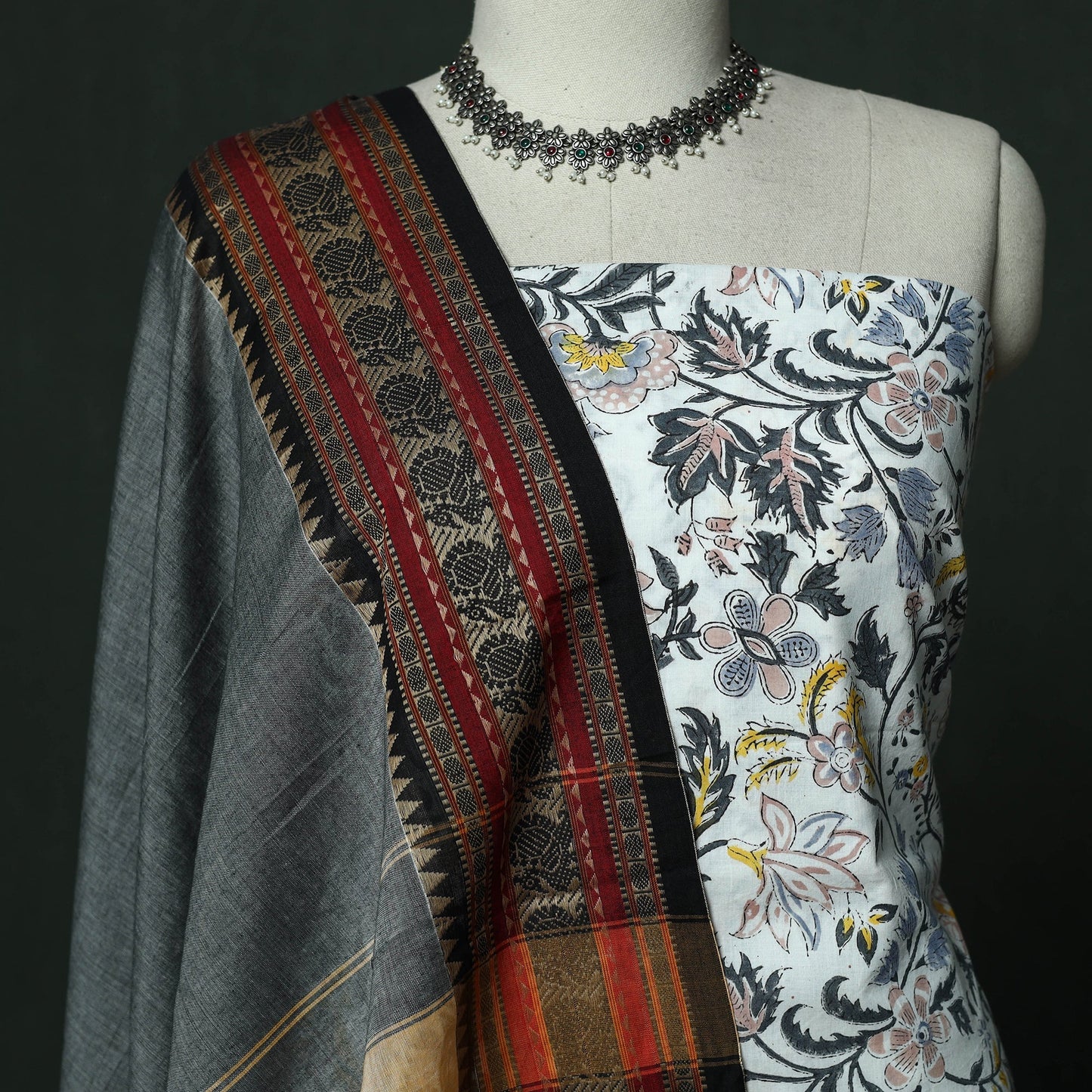 Sanganeri hand block print cotton 2pc unstitched dress