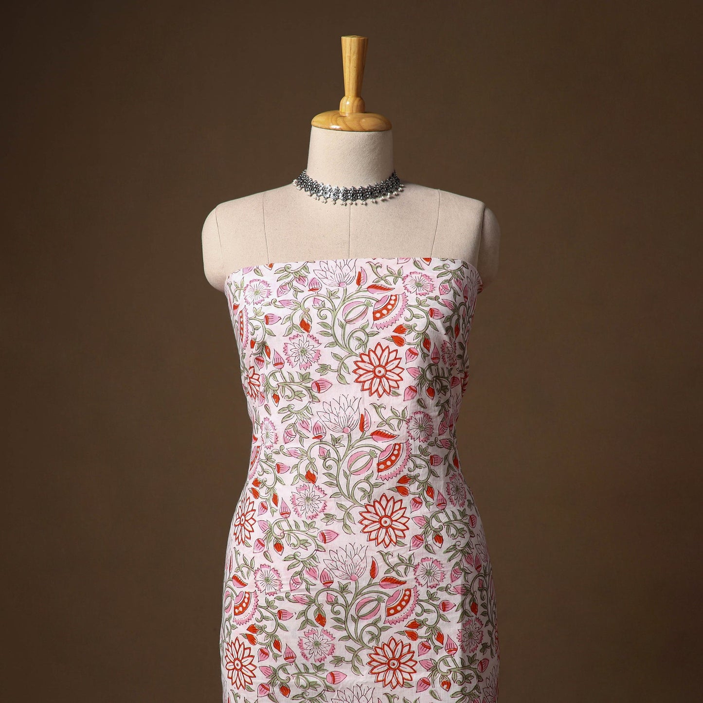 White - sanganeri hand block print cotton 2pc unstitched