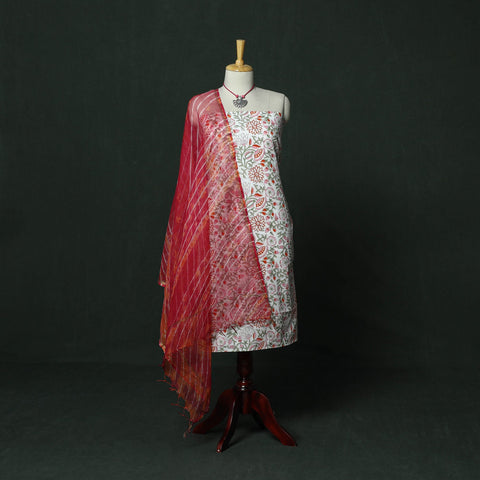 Sanganeri hand block print cotton 2pc unstitched dress