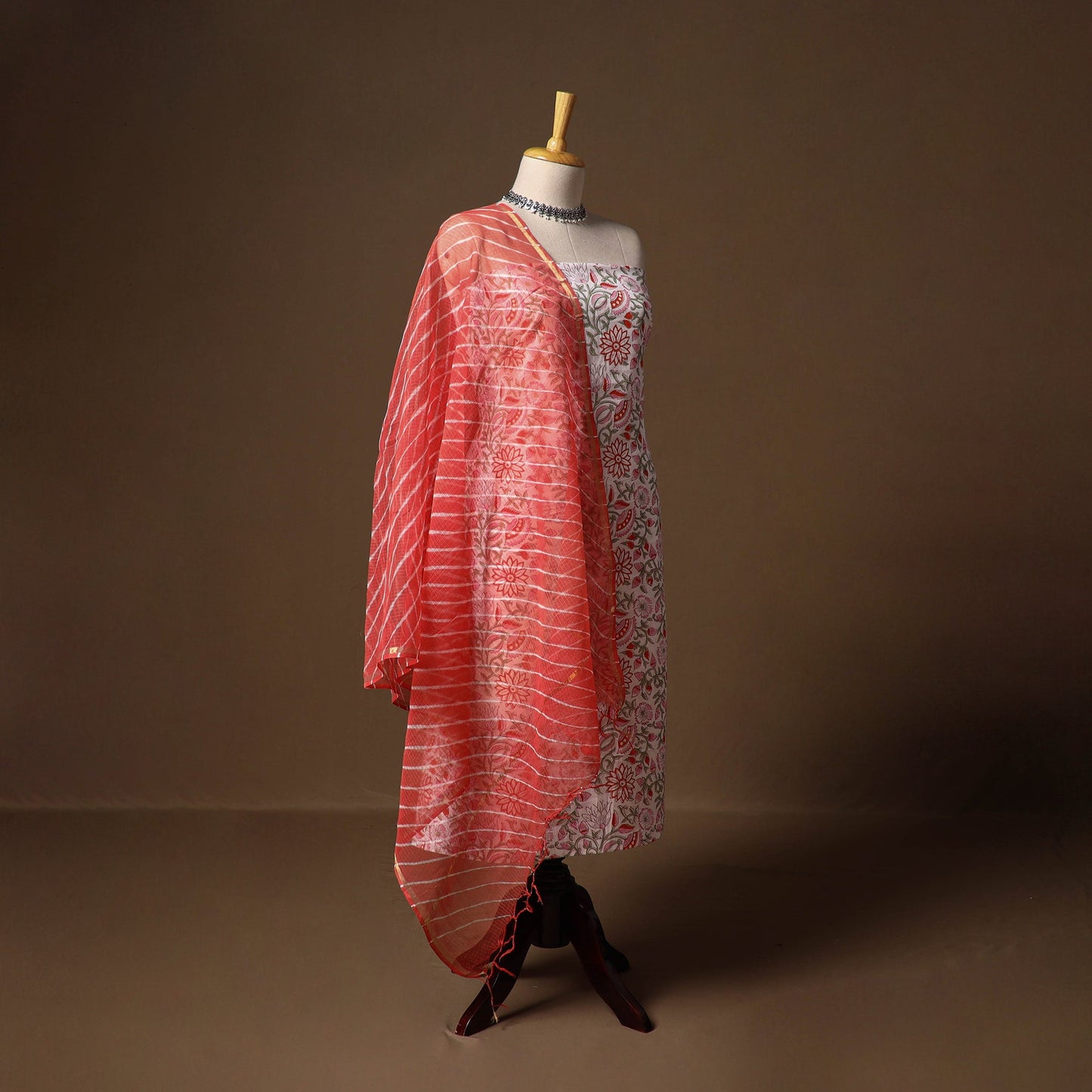 White - sanganeri hand block print cotton 2pc unstitched