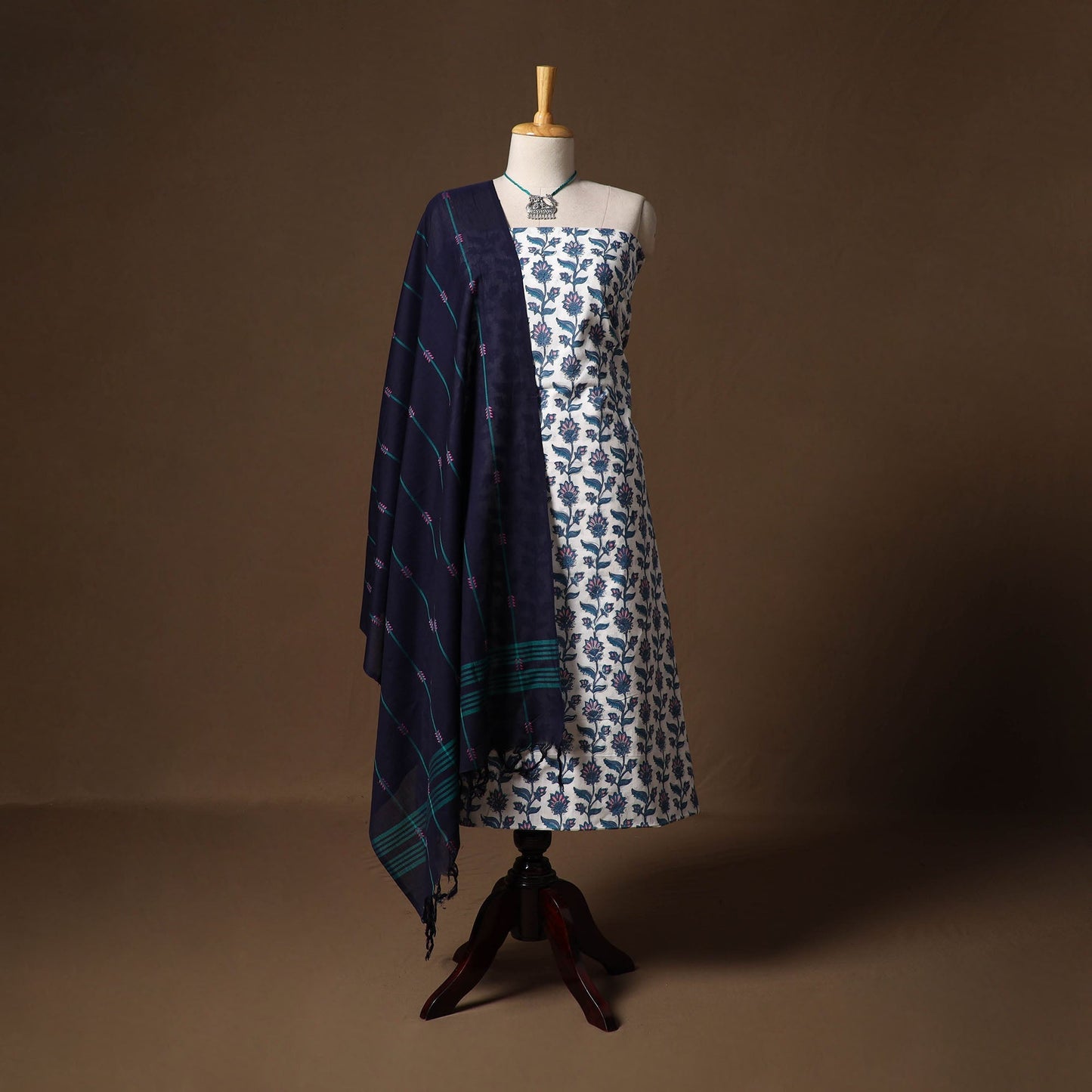 Sanganeri hand block print cotton 2pc unstitched dress