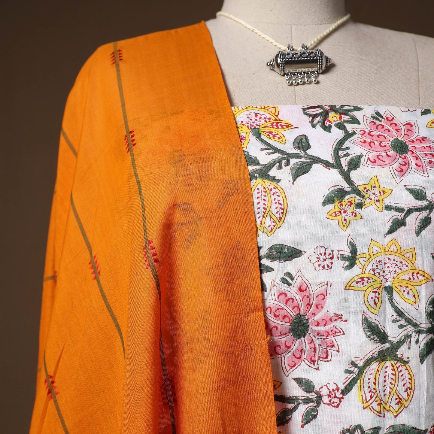 Sanganeri hand block print cotton 2pc unstitched dress