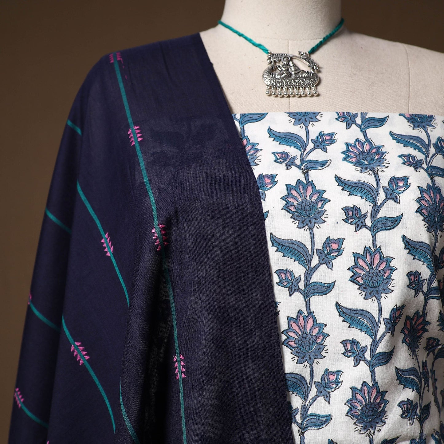 Sanganeri hand block print cotton 2pc unstitched dress
