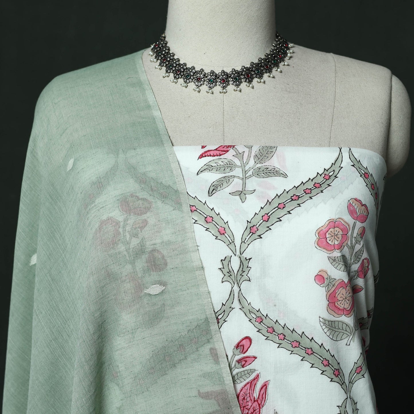 Sanganeri hand block print cotton 2pc unstitched dress