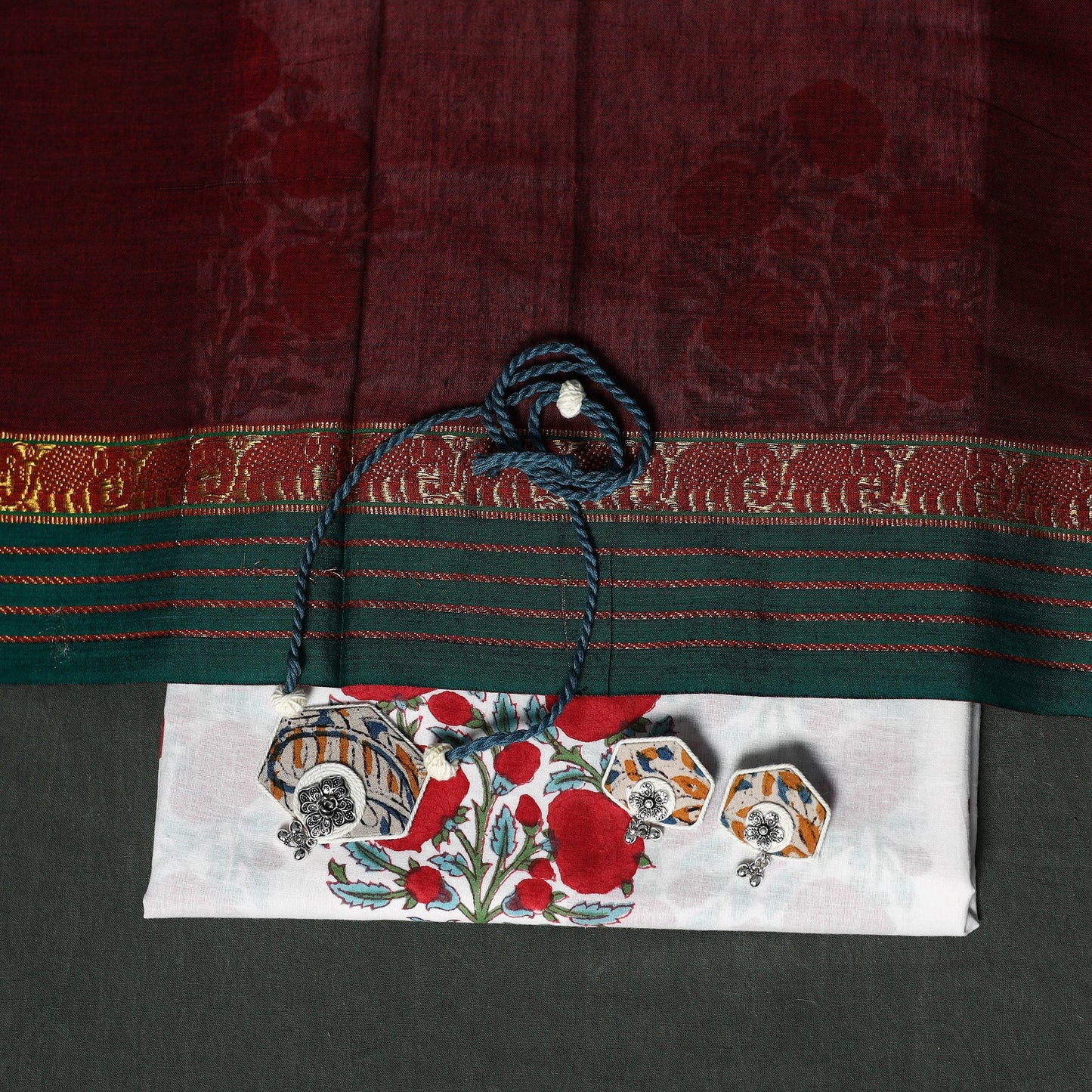 Sanganeri hand block print cotton 2pc unstitched dress
