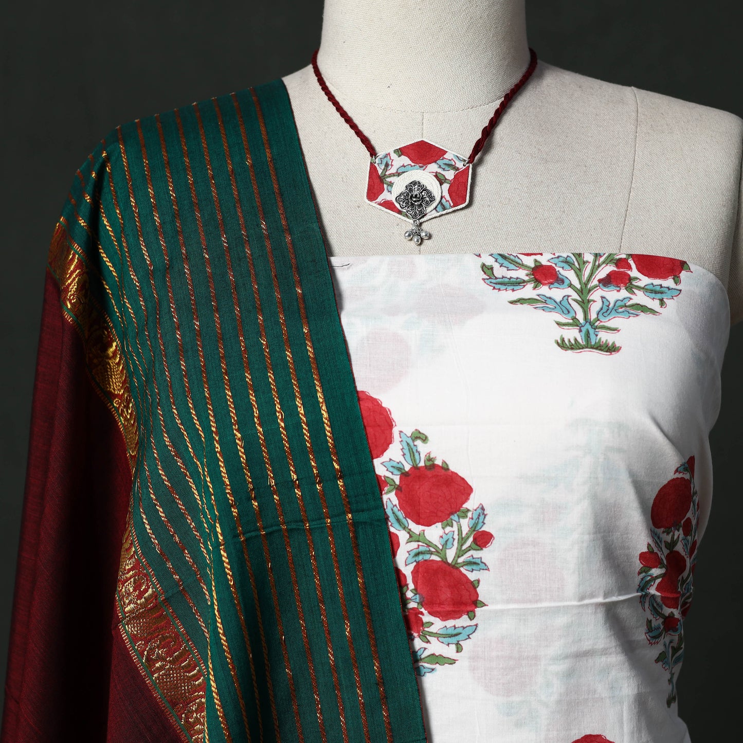 Sanganeri hand block print cotton 2pc unstitched dress