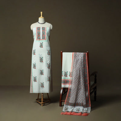 Sanganeri hand block print cotton 3pc unstitched dress