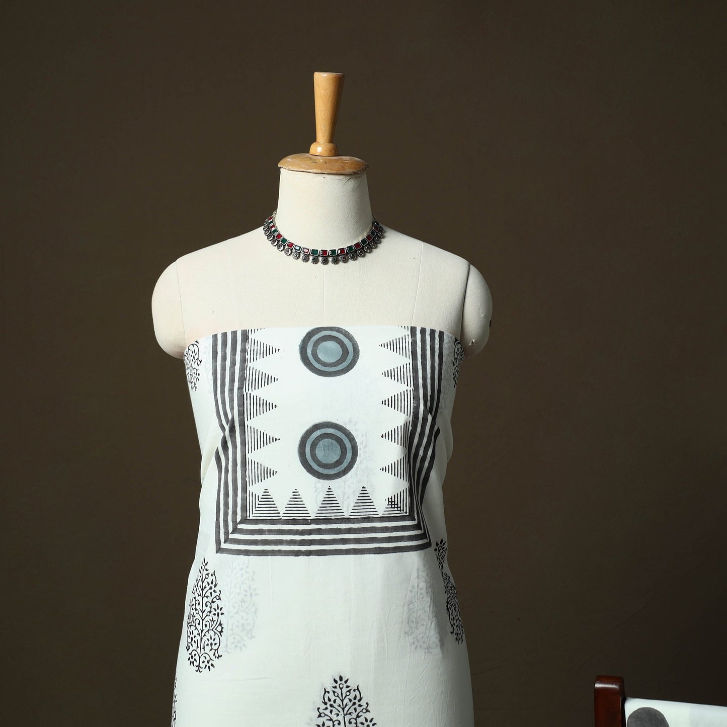 Sanganeri hand block print cotton 3pc unstitched dress