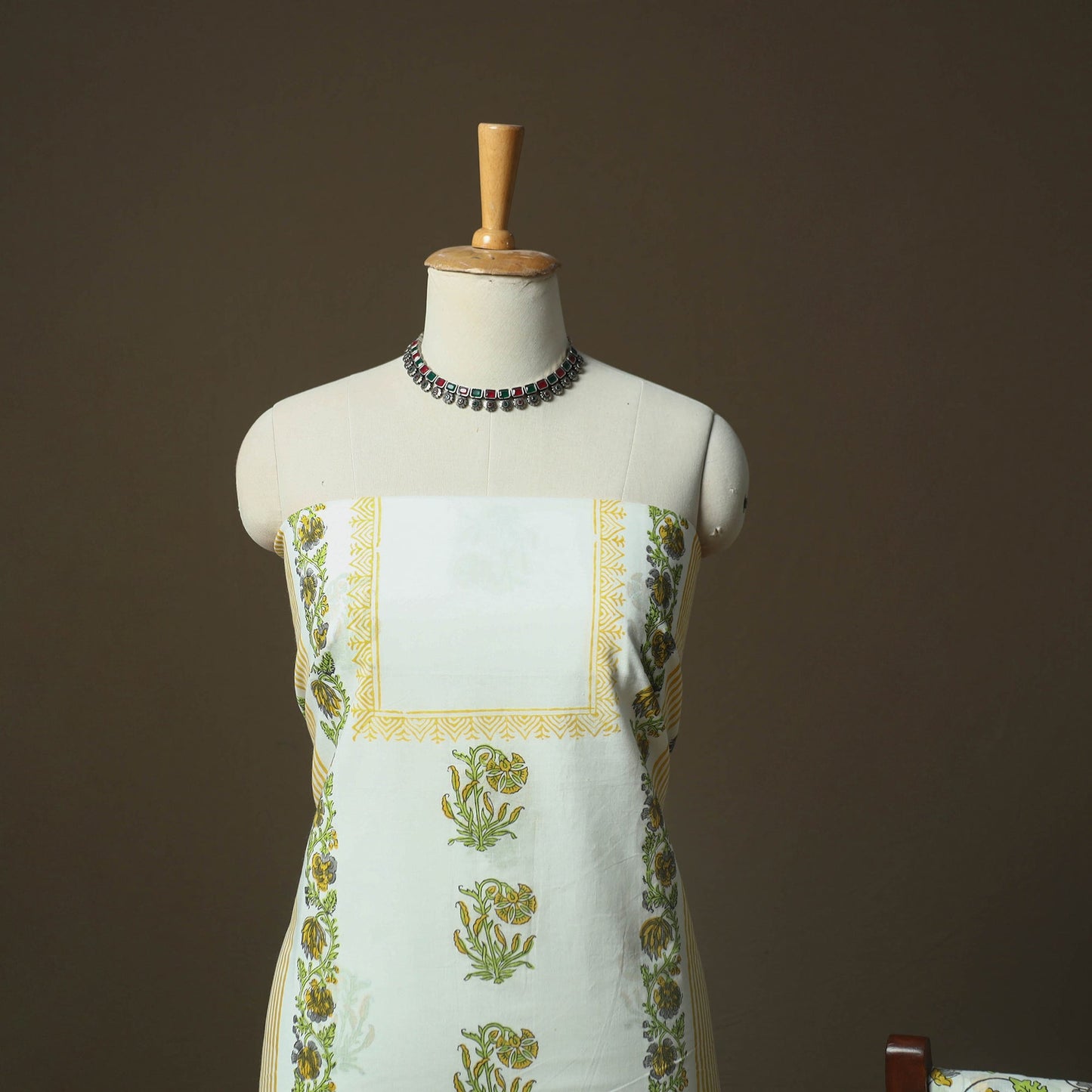 Sanganeri hand block print cotton 3pc unstitched dress