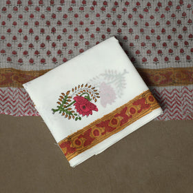 Sanganeri hand block print cotton 3pc unstitched dress