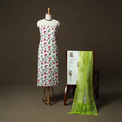 Sanganeri hand block print cotton 3pc unstitched dress
