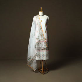 Sanganeri hand block print cotton 3pc unstitched dress